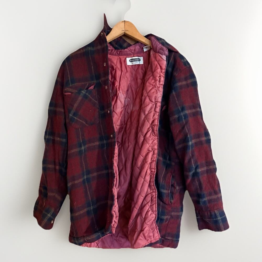 Shelter Bay Arrow Flannel Quilted Shirt Jacket Shacket Red Black Wool Blend M